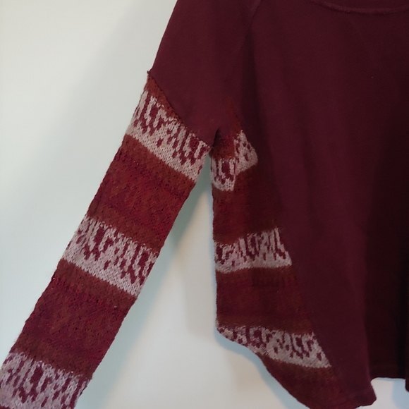 Free People Angel French Terry Panel Maroon Wool Alpaca Sweater Size Small - Picture 6 of 9